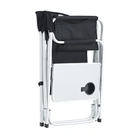 Folding Outdoor Chair with Table & Pockets, Black/Grey