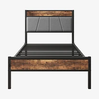 Twin Size Bed Frame with Storage Headboard