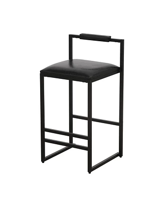 Simplie Fun Set of 2 Black Leather Bar Stools with Backrest