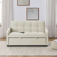 Loveseat Sofa Bed with Pull-out, Adjustable Back, Usb Charging