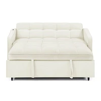 Loveseat Sofa Bed with Pull-out, Adjustable Back, Usb Charging