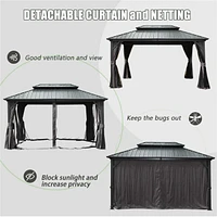 Aluminum grill gazebo with double canopy and curtains netting