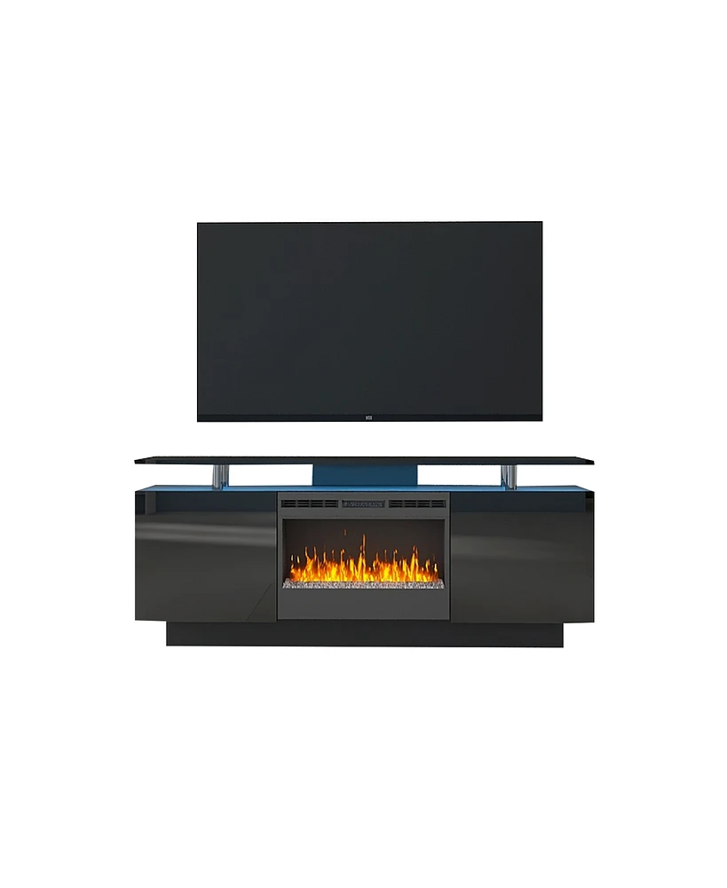 Streamdale Furniture Black 160CM Tv cabinet with fireplace, color-changing heating, Led light