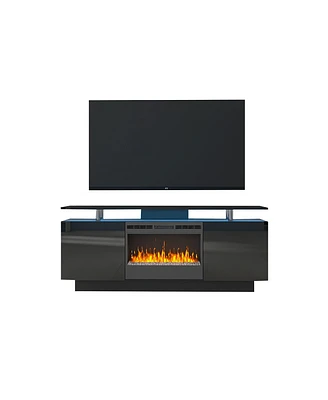 Streamdale Furniture Black 160CM Tv cabinet with fireplace, color-changing heating, Led light