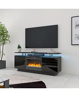 Streamdale Furniture Black 160CM Tv cabinet with fireplace, color-changing heating, Led light