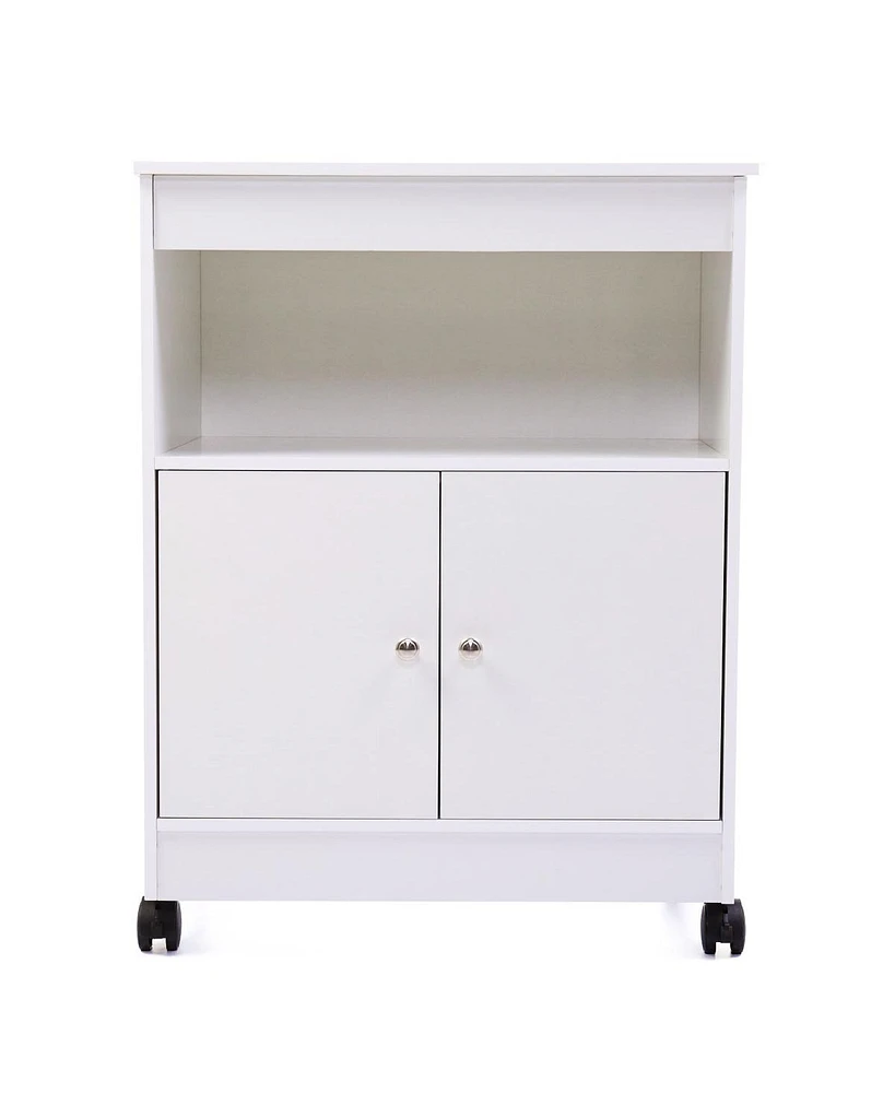 Streamdale Furniture White Wood Kitchen Microwave Cabinet Cart, 4 Wheels, Roomy Inner Space