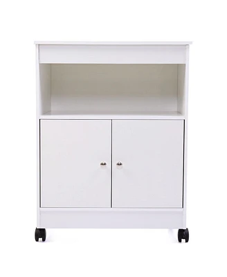 Streamdale Furniture White Wood Kitchen Microwave Cabinet Cart, 4 Wheels, Roomy Inner Space