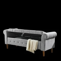 62" Bedroom Tufted Button Storage Bench, Linen Upholstered Ottoman,