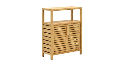Slickblue 2-door wicker Floor Cabinet Storage Organizer with Open Shelf Adjustable Shelf