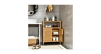 Slickblue 2-door wicker Floor Cabinet Storage Organizer with Open Shelf Adjustable Shelf