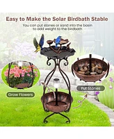 Slickblue Solar Outdoor Bird Bath Feeder Combo with Flower Planter Pedestal and Solar Lights