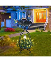 Slickblue Solar Outdoor Bird Bath Feeder Combo with Flower Planter Pedestal and Lights