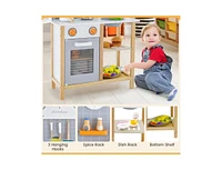 Slickblue Wooden Toddler Pretend Kitchen Set with Cookware Accessories for Boys and Girls-Grey