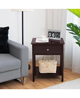 Sugift Wooden Storage Shelf with Drawer for Bedroom and Living Room-Brown