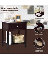 Sugift Wooden Storage Shelf with Drawer for Bedroom and Living Room-Brown