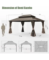 Mondawe 10 x 12ft Patio Aluminum Frame Hardtop Gazebo Galvanized Steel Double Roof Curtain and Netting