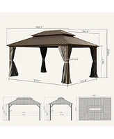 Mondawe 12ft x 16ft Aluminum Hardtop Outdoor Gazebo with Galvanized Steel Double Roof, Curtain, and Netting for Patio Parties, Wedding, Dining