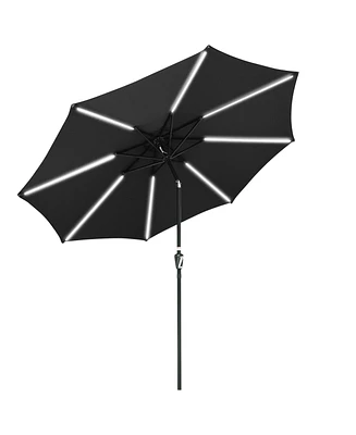 10 Ft Solar Powered Patio Umbrella with Tilt and Crank Outdoor Parasol Garden