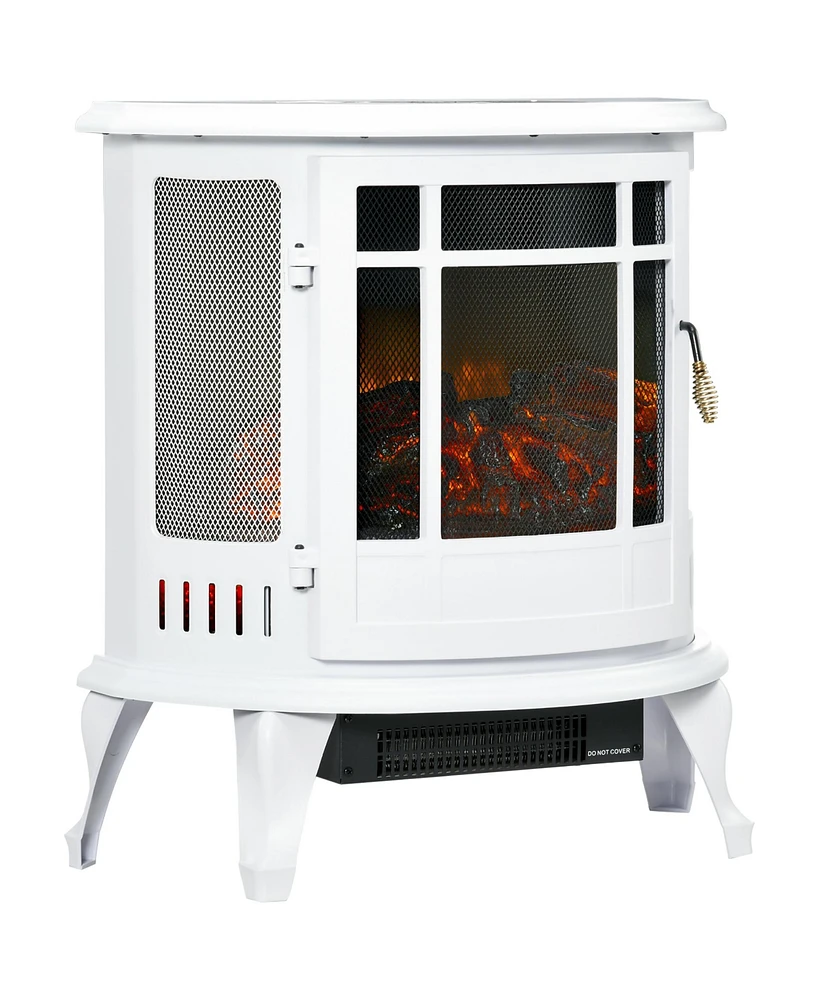 Simplie Fun Electric Fireplace Heater, Led Flame, Adjustable Temp, 1500W, White