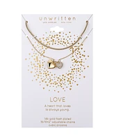 Unwritten Cubic Zirconia Double Puff Heart Snake Chain Layered Pendant Necklace