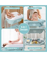 Costway Baby Changing Table with Bathtub, Folding & Portable Diaper Station Wheels