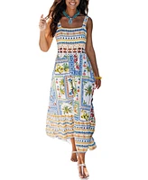 Cupshe Women's Tropical Print Crochet Maxi Beach Dress