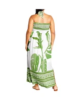 City Chic Plus Peta Border Print Maxi Dress