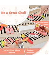 Costway Kids Barbecue Grill Playset, Wooden Kitchen Playset with Clip 4 Bbq Poles
