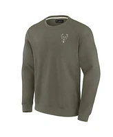 Fanatics Signature Men's and Women Olive Milwaukee Bucks Super Soft Pullover Crew Sweatshirt