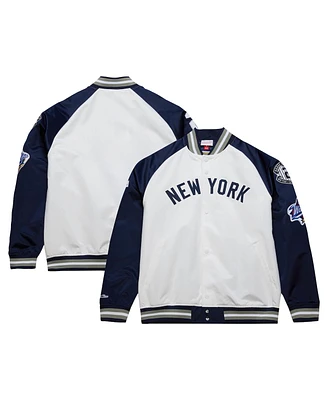 Mitchell & Ness Men's Derek Jeter White/Navy New York Yankees Cooperstown Collection Legends Lightweight Satin Raglan Full-Snap Jacket