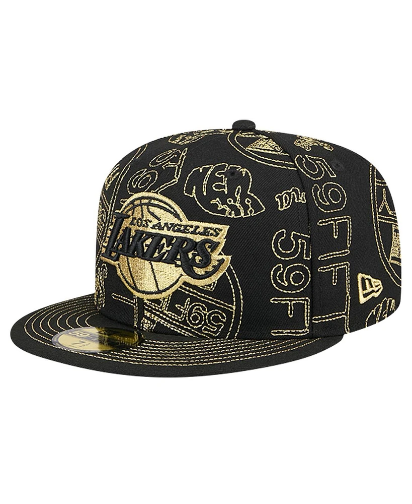 New Era Men's Los Angeles Lakers 59FIFTY Day Allover Print Stencil Fitted Hat