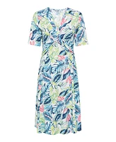 Olsen Women's Short Sleeve Tropic Print A-Line Dress