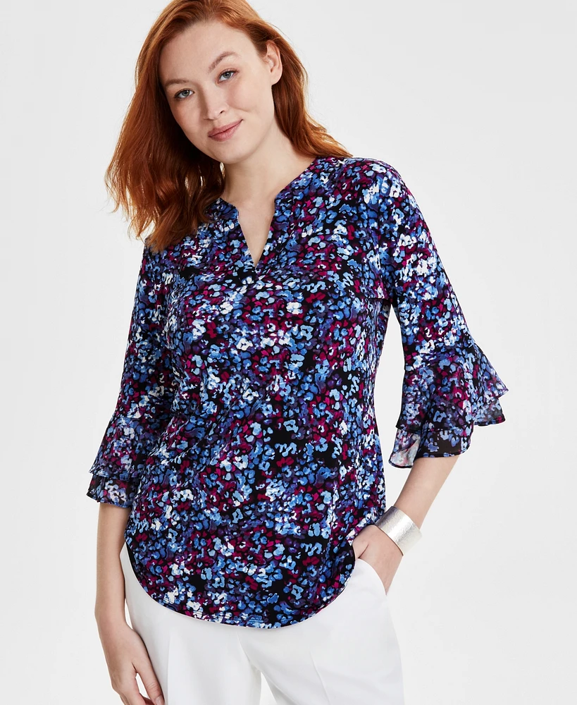 Kasper Petite Printed 3/4-Sleeve Blouse