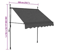 vidaXL Manual Retractable Awning with Led 78.7" Anthracite