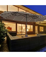 Gymax Outdoor 15' Double-Sided Patio Umbrella 48 Solar Led Lights Crank & Base Wine