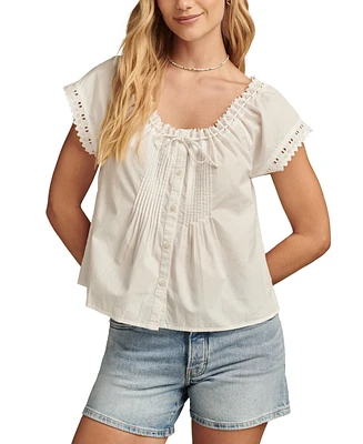 Lucky Brand Women's Pintucked Schiffli Blouse