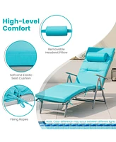 Slickblue Folding Chaise Lounge Chair Outdoor Reclining Chair for Backyard-Tuiquoise