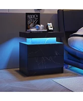 Streamdale Furniture Nightstand Led Bedside Table Cabinet Lights Modern End Side With 2 Drawers For Bedroom ( Gold