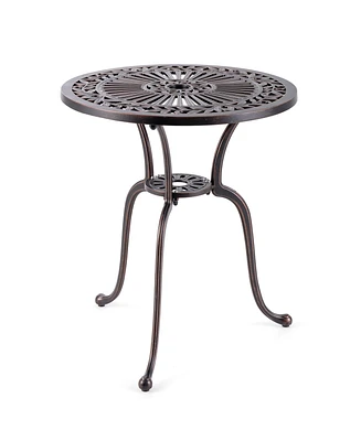 Costway 24" Round Cast Aluminum Table Patio Dining Bistro Table with 2 Inch Umbrella Hole