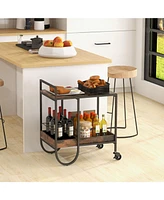 Sugift Rolling Buffet Serving Cart with Removable Metal Wire Wine Rack