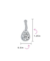 Bling Jewelry Style Halo Clear Cubic Zirconia Cz Fashion Formal Dangle Drop Teardrop Screw Back Clip On Earrings Prom smaid Rhodium Plated