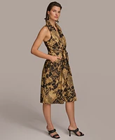 Donna Karan Women's Sleeveless Printed Tie-Front Shirtdress