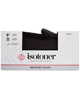 Isotoner Men's Brushed Knit or Plaid Lewis Moccasin Slipper with Fleece Lining and Memory Foam