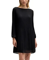 Boss by Hugo Women's Plisse Pleats Regular-Fit Crew-Neck Dress