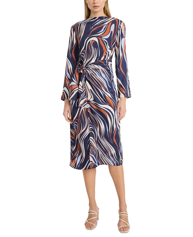 Donna Morgan Women's Tie-Waist Wavy-Print Dress