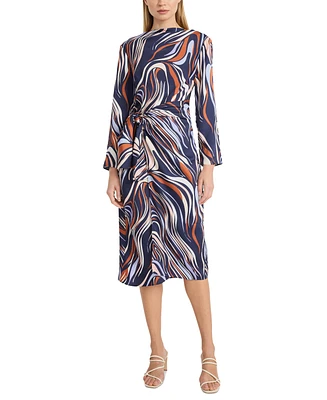 Donna Morgan Women's Tie-Waist Wavy-Print Dress