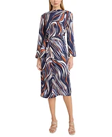 Donna Morgan Women's Tie-Waist Wavy-Print Dress