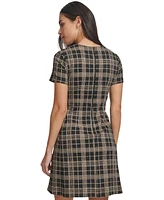 Calvin Klein Women's Plaid Ponte-Knit Short-Sleeve Dress