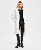 Guess Women's Shine Hooded Mid-Length Puffer Coat