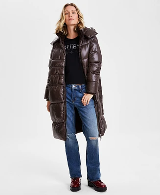 Guess Women's Shine Hooded Mid-Length Puffer Coat